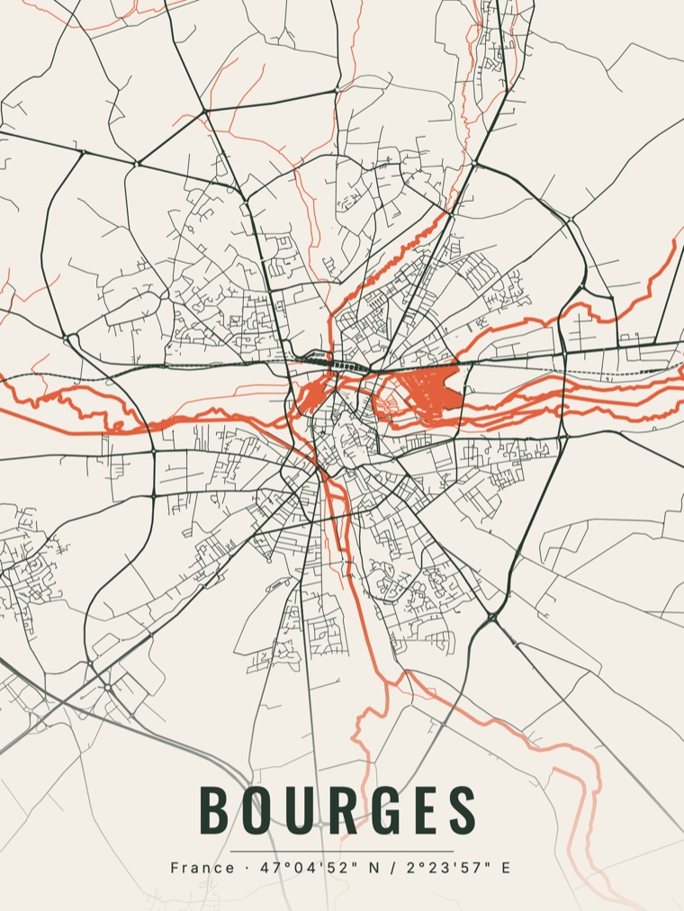 Designplakat av Bourges i Frankrike, stående format